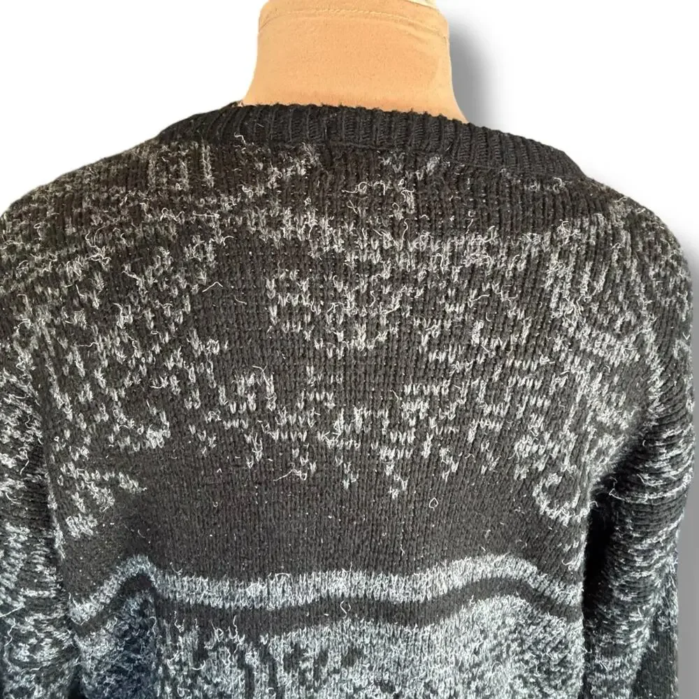 Vintage 90s Black Gray Floral Tapestry Knit Pullover Sweater Made in USA XL‎